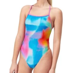 Speedo Allover Digital Women’s Vback Swimsuit Pink